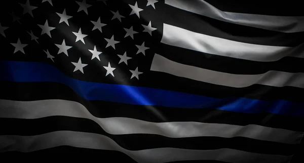 Bandeira Americana Ondulada Fina Linha Azul Apoio Polícia Aplicação Lei — Fotografia de Stock