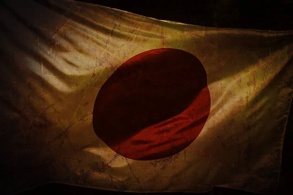 Vlněná Vlajka Japonska Přes Tmavé Pozadí — Stock fotografie