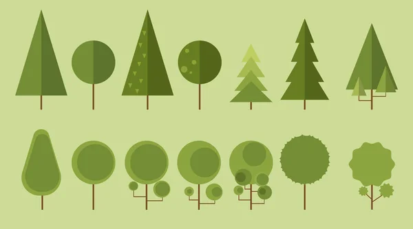 Set Trees Flat Style Objects — Stock Vector