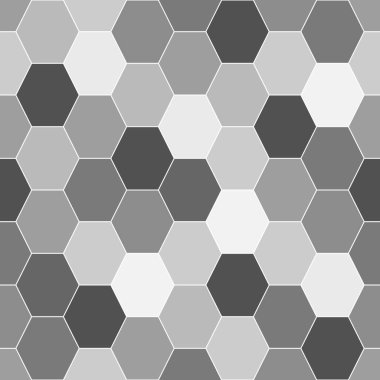 Altıgen öğelerinden sorunsuz siyah ve beyaz arka plan. Gri tonlamalı. Düzensizce renkli