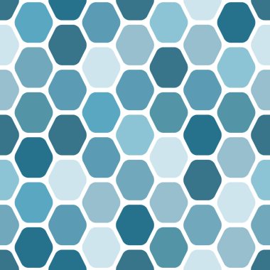 Yuvarlak altıgenler kesintisiz geometrik desen. Beyaz zemin üzerine mavi