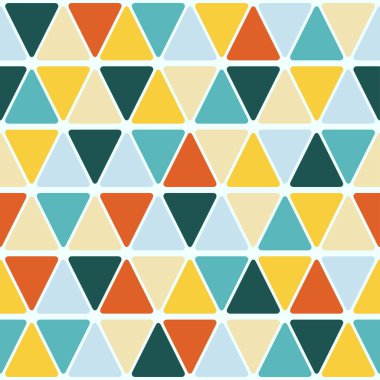 Dikişsiz soyut desen üçgen. Yuvarlak kenarlı üçgen. Turuncu, yeşil, mavi, sarı