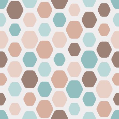 Farklı boyut ve renk yuvarlak altıgenler sorunsuz bir model. Geometrik desen. Bej, kahverengi, Turkuaz