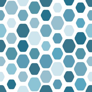 Farklı büyüklükte yuvarlak altıgenler sorunsuz bir model. Geometrik desen. Soğuk mavi tonları