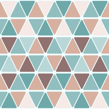 Kesintisiz geometrik desen üçgen. Yuvarlak kenarlı üçgen. Bej, kahverengi, Turkuaz