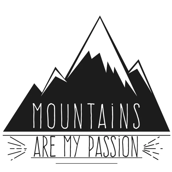 Les Montagnes Logo Dans Style Gravure Noir Sur Blanc Avec — Image vectorielle