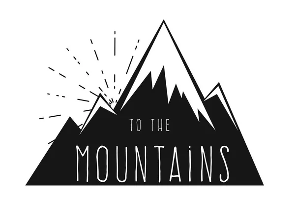 Montagnes Avec Des Sommets Enneigés Logo Dans Style Gravure Noir — Image vectorielle