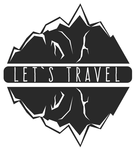 Logo Style Gravure Noir Blanc Les Montagnes Leur Reflet Inscription — Image vectorielle