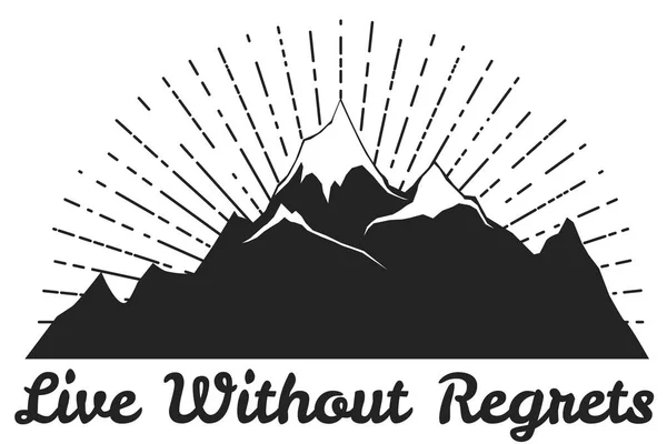 Logo Style Gravure Noir Blanc Montagnes Aux Sommets Enneigés Brillants — Image vectorielle