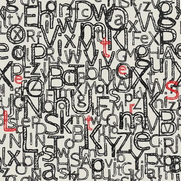 手紙からのシームレスなパターン スケッチ スタイルの文字 ベージュにブラック シートで カオス散乱しますが 反転しません お互いにしっかりと隣接します 赤い色の単語を割り当てられる — ストックベクタ