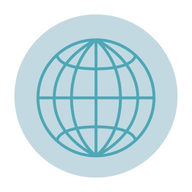 Küre, tarayıcı, gezegen paraleller ve meridyenler üzerinde hafif bir arka plan ile bir işareti. Basit bir düz stil bir çerçeve ile bir gölge olmadan. Açık mavi renkli, mavi kontur gezegenin