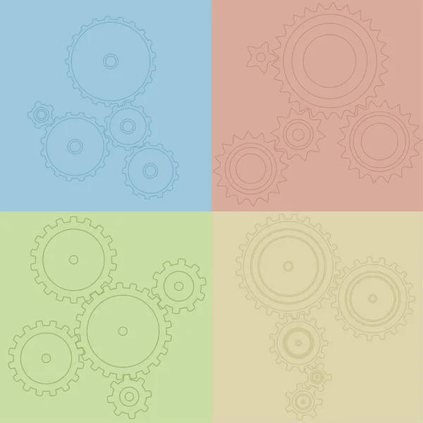 Set Multi Colored Gears Different Sizes Elements Silhouettes Gears Outlines — Stock Vector