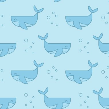 Balinalar, sperm balinaları denizin içinde. Şirin sualtı memeliler seamless modeli. Düz çizgi stili