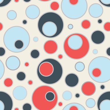 Farklı boyutlarda daireler. Çemberler. Kesintisiz geometrik desen. Basit şekiller. Arka plan. Dolgu ve kontur. Çok renkli resimler.
