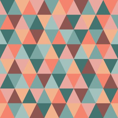 Sorunsuz Mozaik Desen üçgen. Sıcak pastel renkler. Yinelenen arka plan. Turuncu, pembe, kahverengi, Turkuaz