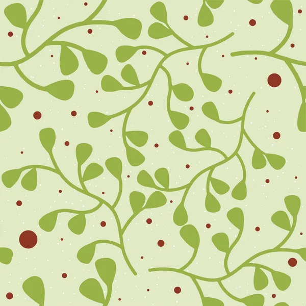 Green Floral Seamless Pattern Branches Plants Various Burgundy Points Cute — 스톡 벡터