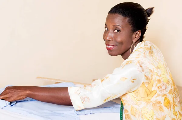 Seamstress Measure Length Shirt Lying Her Table — Stock Photo, Image