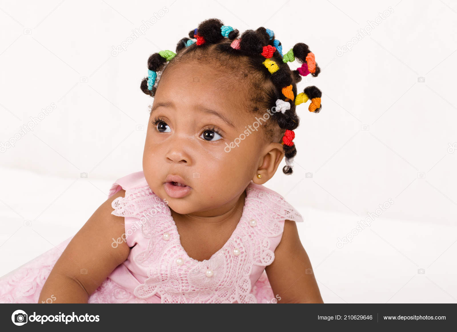 Portrait Cute Baby Girl Looking Something Isolated White
