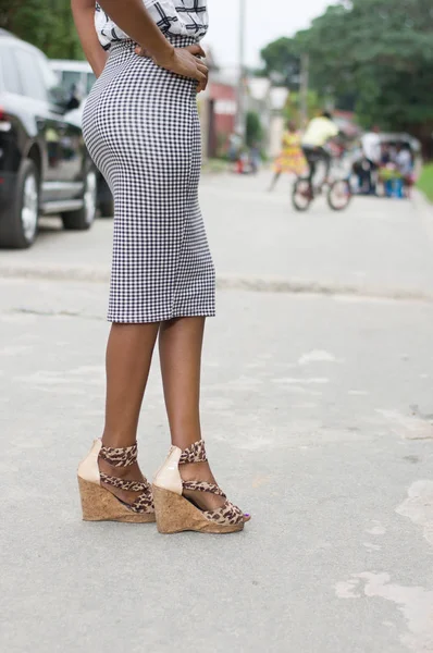 Image Beautiful Legs Young Woman Standing Posing Street — Stock Photo, Image
