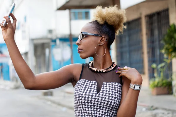 Businesswoman Taking Selfie Smart Phone — Stock Photo, Image