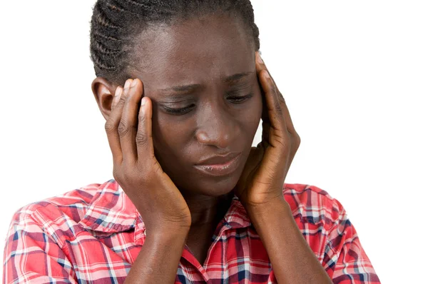 Mooie Jonge Vrouw Haar Gezicht Drukken Vanwege Een Sterke Kop — Stockfoto