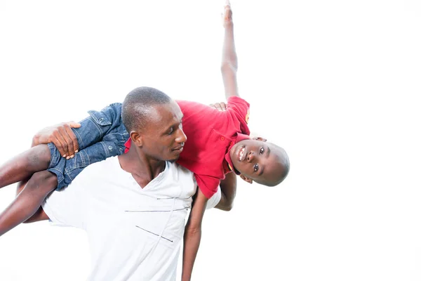 Happy father and child spending time outdoors and laughing — Stock Photo, Image