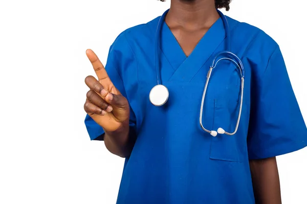 Infirmière Médecin Professionnel Debout Chemisier Bleu Portant Stéthoscope Cou Ayant — Photo
