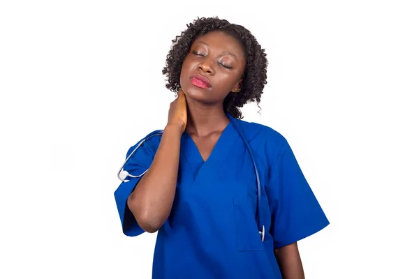 Young Nurse Standing White Background Stethoscope Blouse Neck Feels Tired — Stock Photo, Image
