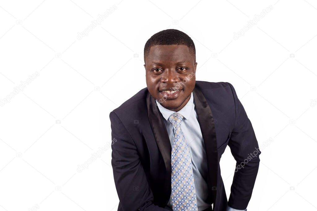 Beautiful portrait of smiling confident businessman in suit isolated on white background.