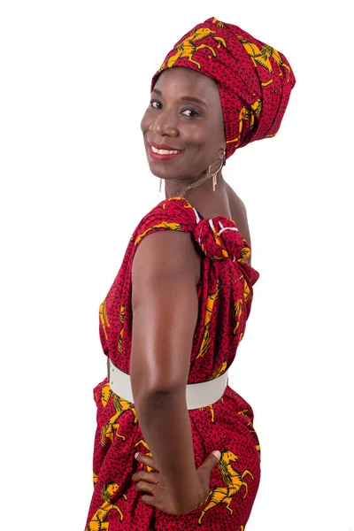 Hermosa Mujer Africana Vestida Con Ropa Tradicional Aislada Sobre Fondo — Foto de Stock