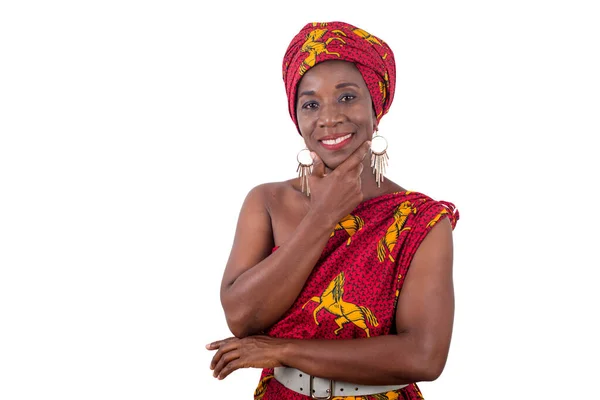 Beautiful African Woman Wearing Traditional Clothes Isolated White Background — Stock Photo, Image