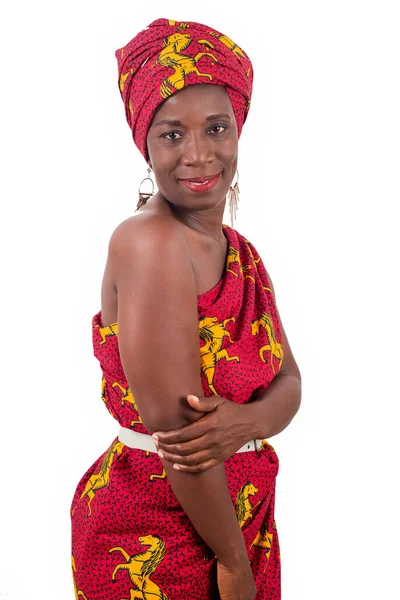 전통적 머리와 감싸는 아프리카 패션의 아름다운 아프리카 — 스톡 사진