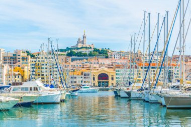 Basilique Notre-Dame de la Garde overlooking port vieux in Marseille, Franc