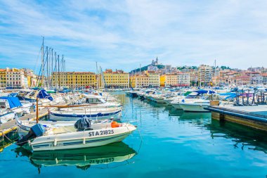 Basilique Notre-Dame de la Garde overlooking port vieux in Marseille, Franc