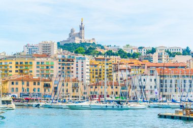 Basilique Notre-Dame de la Garde overlooking port vieux in Marseille, Franc
