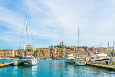 Basilique Notre-Dame de la Garde overlooking port vieux in Marseille, Franc