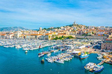 Basilique Notre-Dame de la Garde overlooking port vieux in Marseille, Franc