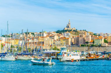 Basilique Notre-Dame de la Garde overlooking port vieux in Marseille, Franc