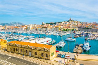 Basilique Notre-Dame de la Garde overlooking port vieux in Marseille, Franc