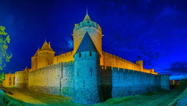 Night View Illuminated Fortification Carcassonne Franc — Stock Photo, Image