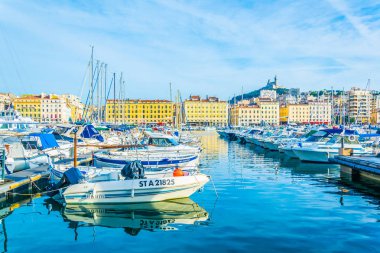 Basilique Notre-Dame de la Garde overlooking port vieux in Marseille, Franc