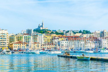 Basilique Notre-Dame de la Garde overlooking port vieux in Marseille, Franc