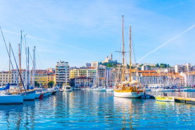 Basilique Notre-Dame de la Garde overlooking port vieux in Marseille, Franc