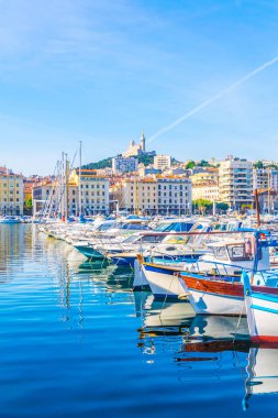 Basilique Notre-Dame de la Garde overlooking port vieux in Marseille, Franc