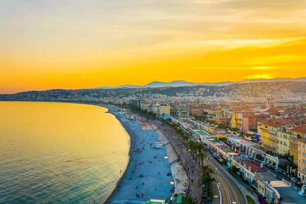 Widokiem Zachód Słońca Nadmorskiego Miasta Nicea Frank — Zdjęcie stockowe