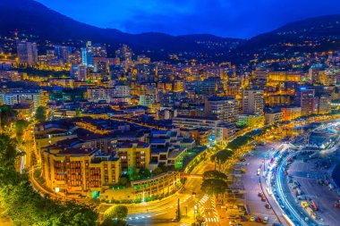 Sunse sırasında Monaco havadan görünümü