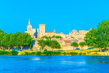 Cityscape Avignon Palais des Papes ve katedral Our Lady, Frangı