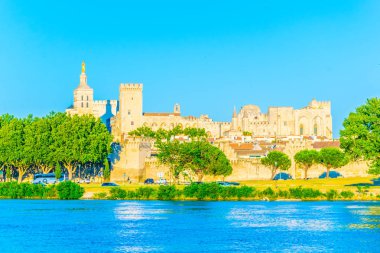 Cityscape Avignon Palais des Papes ve katedral Our Lady, Frangı