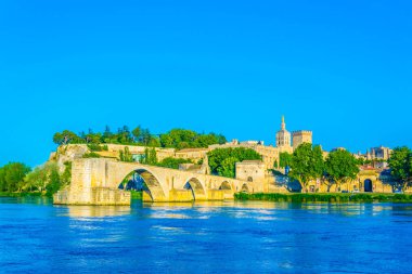 Cityscape Avignon Palais des Papes, Our Lady Katedrali ve Pont Saint Benezet, Frangı