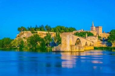 Cityscape Avignon Palais des Papes, Our Lady Katedrali ve Pont Saint Benezet, Frangı